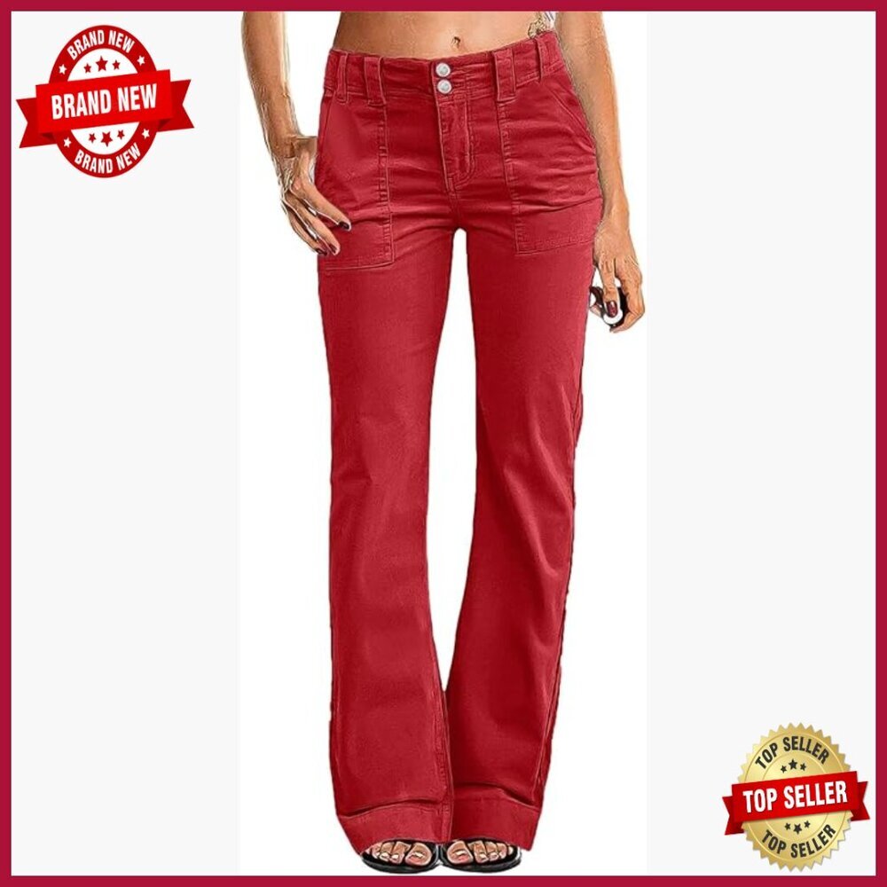 Mid Rise Wide Leg Corduroy Pants 31" Inseam Work Casual Trouser
